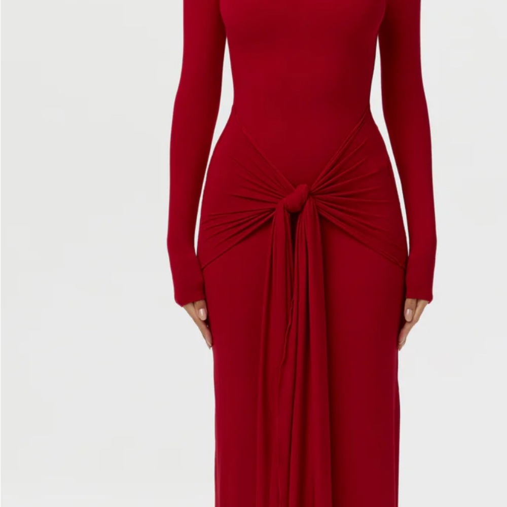 Naked Wardrobe Red Maxi Dress with Knot Detail